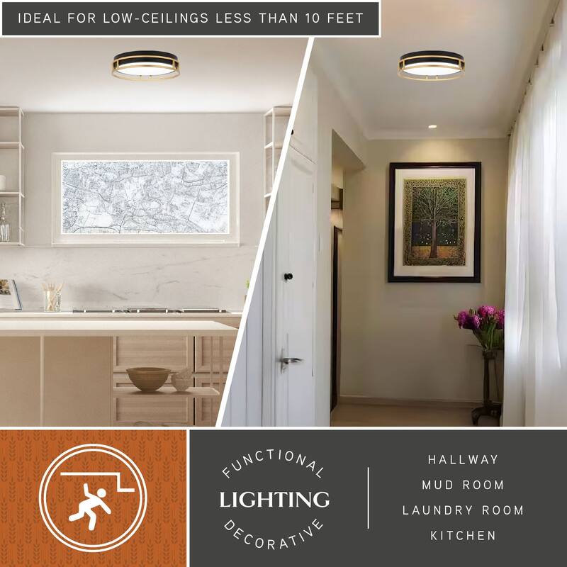 VAXCEL Northgate Integrated LED Matte Black and Satin Gold Contemporary Flush Mount Ceiling Light Fixture