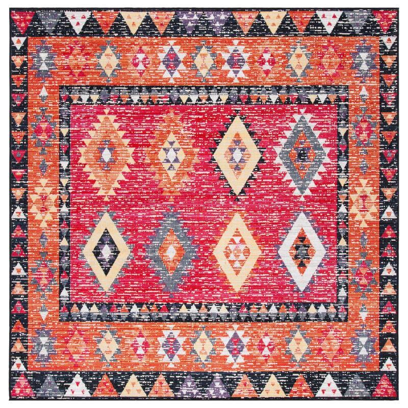 SAFAVIEH Montage Tiia Indoor/ Outdoor Waterproof Patio Backyard Rug - 6'7" Square - Red/Black