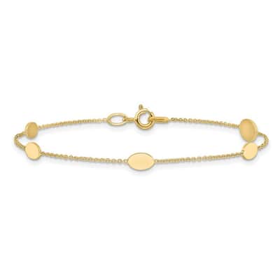 Curata 14k Yellow Gold 7" Polished Oval Engraveable Discs Station Bracelet