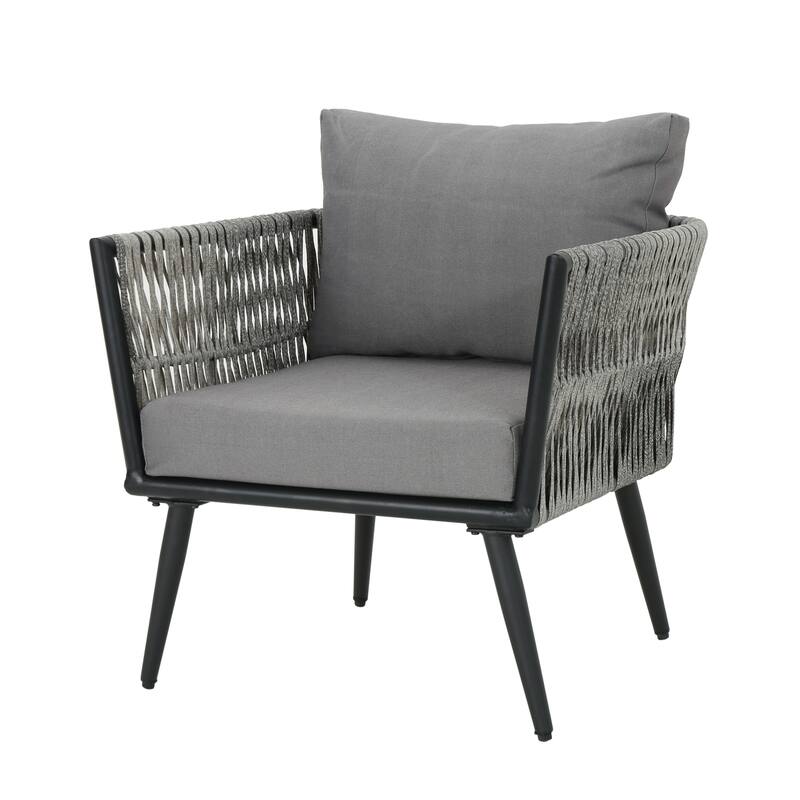 Roomfitters Oceanus Aluminum Chat Chair with Faux Rattan Rope Accents and Cushions, Gray