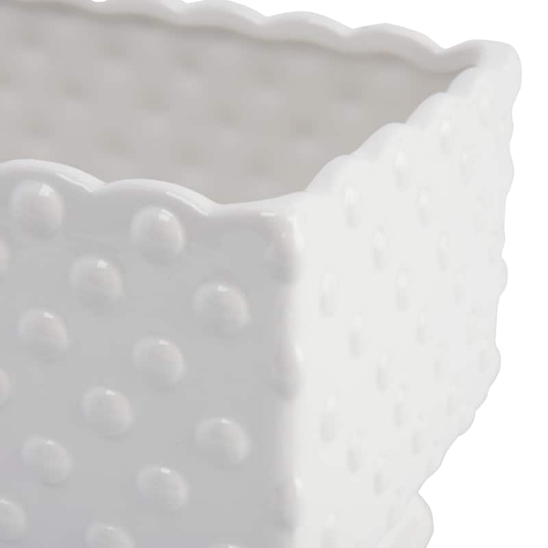 Ceramic Hobnail Planter with Scalloped Edge - 11.3"L x 5.8"W x 6.0"H