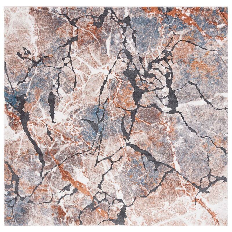 SAFAVIEH Cyrus Shag Dilber Modern Abstract Rug - 6'7" Square - Grey/Rust - Square