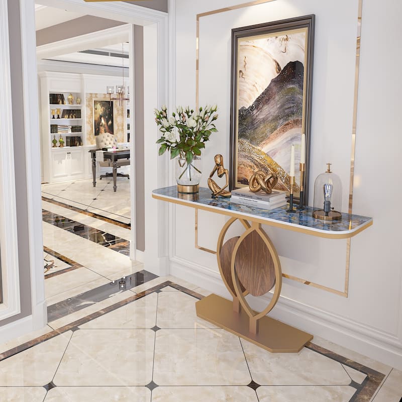 48" Modern Console Marble Table with Gold Base Entryway Living Room - 48"x12"x31" - Blue/Gold