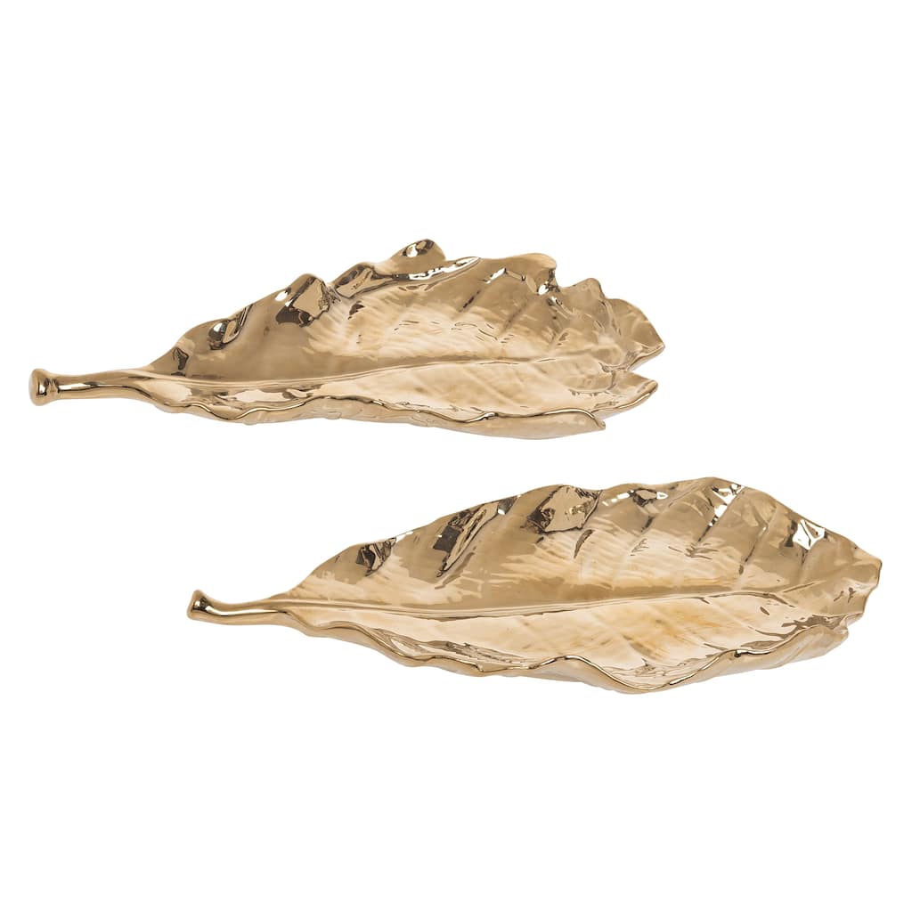 Transpac Fall Harvest Gold Ceramic Decorative Leaf Plates