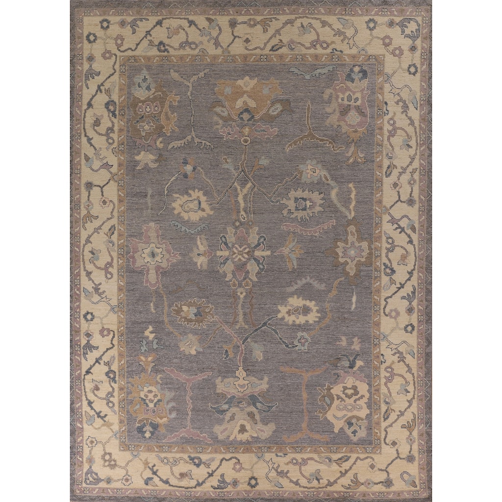 Gray Blue Oushak Vegetable Dye Area Rug Hand-Knotted Wool Carpet - 9'1" x 12'0"