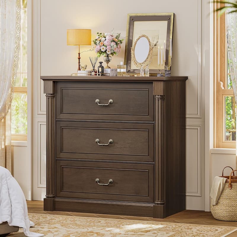 Nightstand File Cabinet Drawers Farmhouse Filing Cabinet for Letter/Legal Size - Retro Brown - 3-drawer