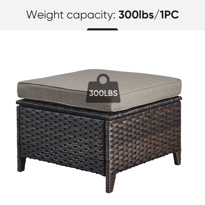 Gymojoy Outdoor Durable Wicker Ottomans with Olefin Cushions