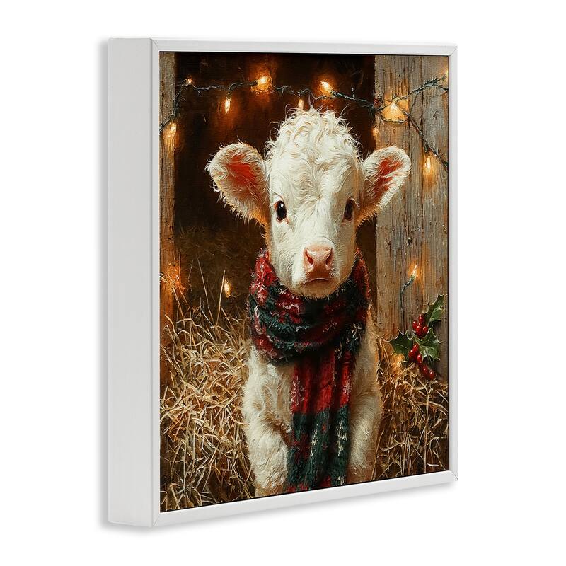 Stupell White Calf with Holiday Lights Framed Giclee Art Design By Riley B