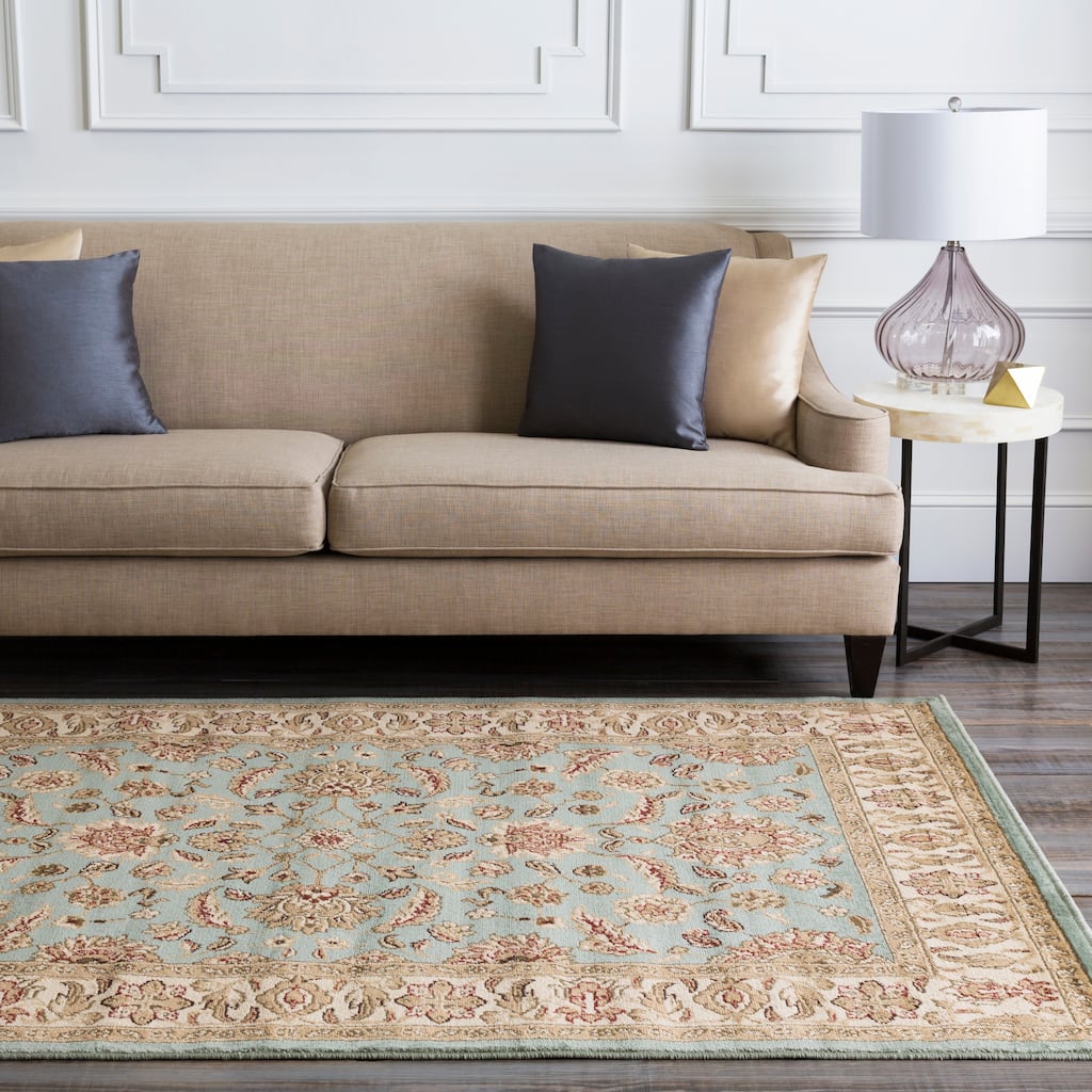 Free Form Seafoam Classic Border Area Rug (7'9 x 11'2)