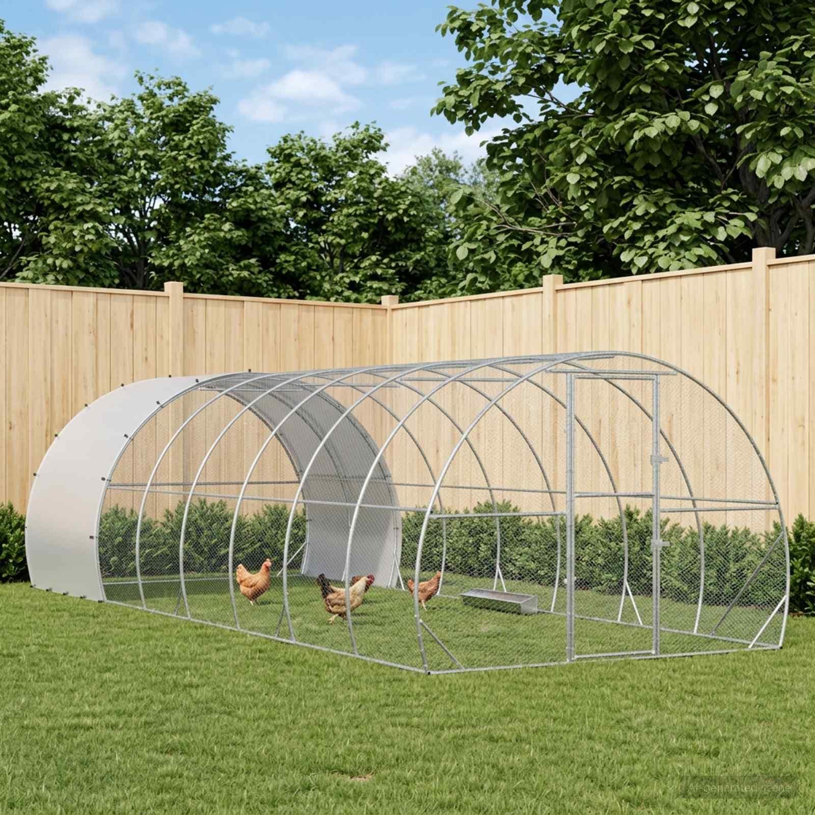 vidaXL Chicken Coop Silver Galvanised Steel Outdoor Cage Poultry Run Enclosure