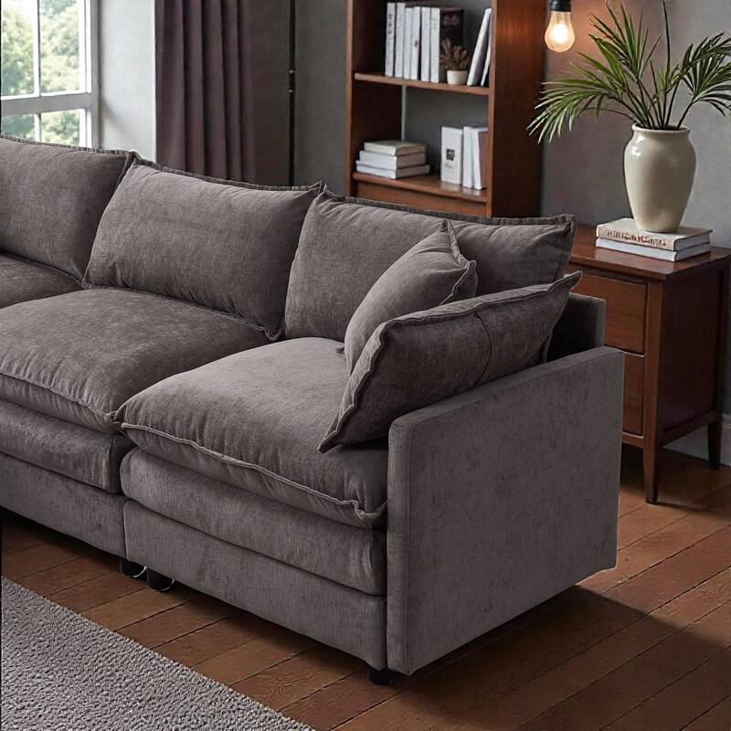 105" L-Shaped Modular Sectional Sofa with Ottoman, Soft Chenille Upholstery, 3-Seater Couch