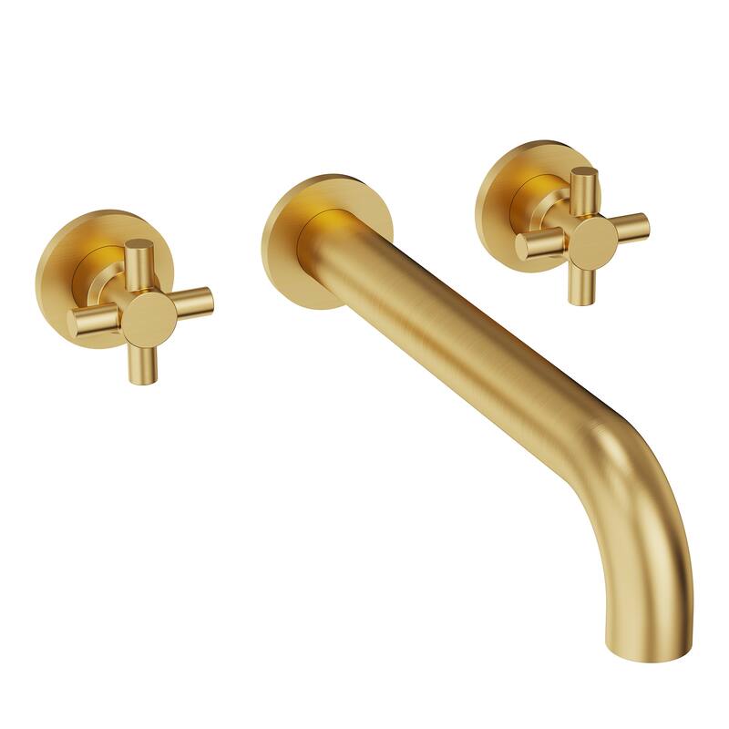 GRANDJOY Wall Mounted Bathtub Faucet High Flow Waterfall Tub Filler with Dual Handles - Brushed Gold