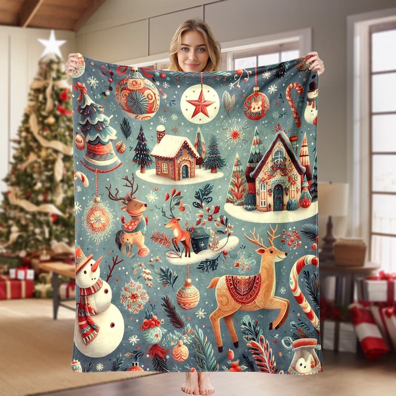 Christmas Throw Blanket Holiday Xmas Gift Fleece Blanket