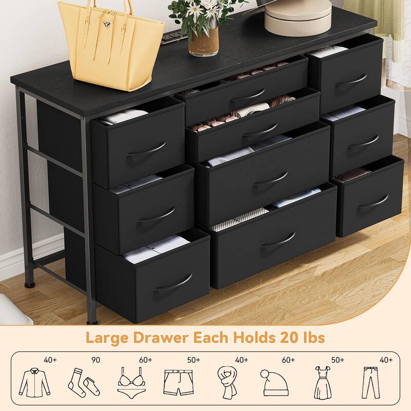 Bedroom Dresser with 10 Large Drawers for 55'' Long TV Stand - 55 inches