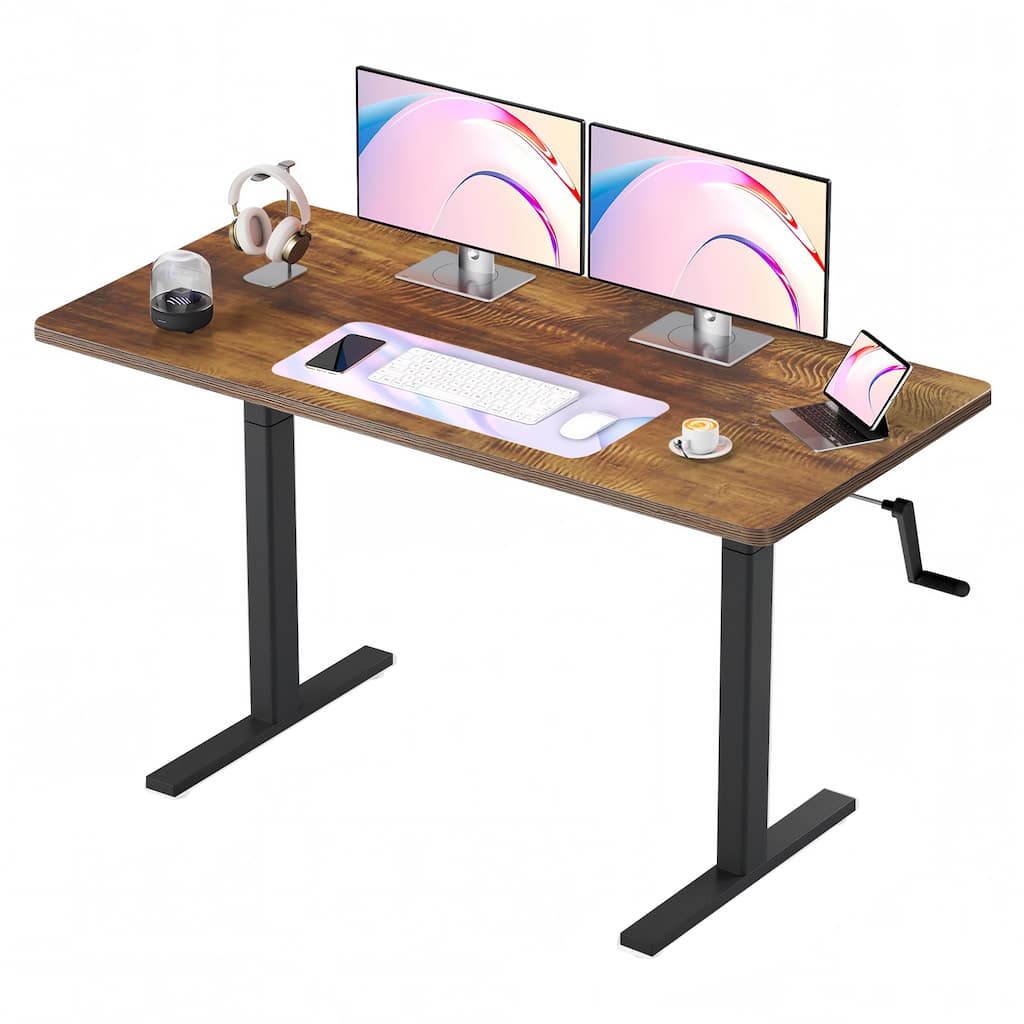48" Crank Adjustable Standing Desk, Manual Sit-Stand Height Desk with Handle, Ergonomic Writing Table for Home Office or Study