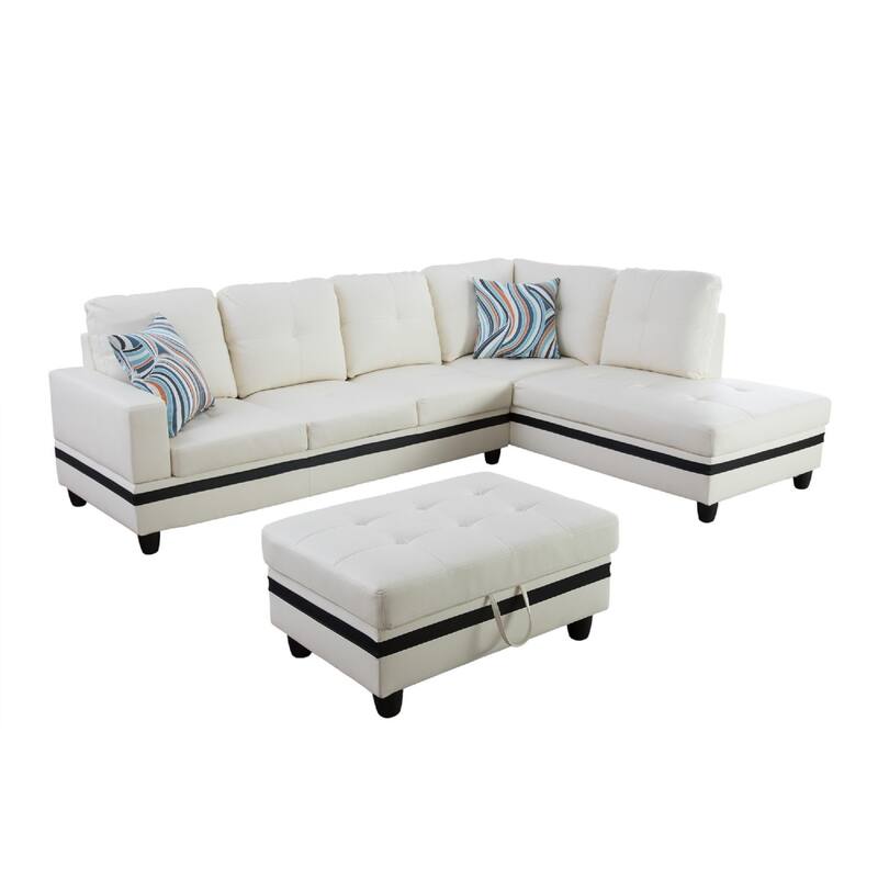 3-Pieces Sectional Sofa Set,Right Facing White(09519B)