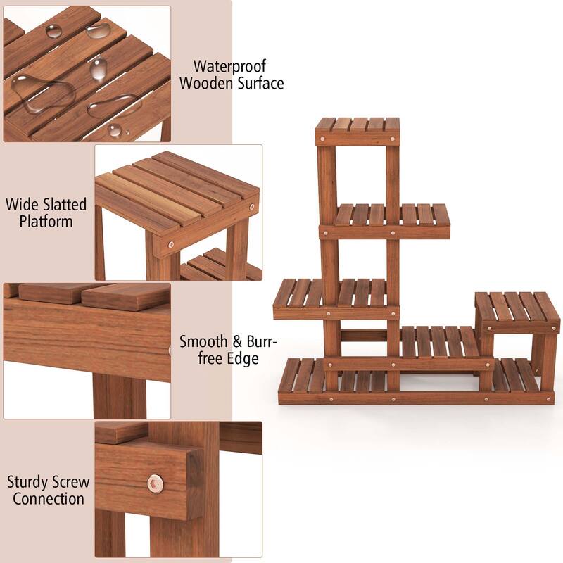 Costway Multi-layer Wood Plant Stand Flower Shelf Rack with High Low - See Details