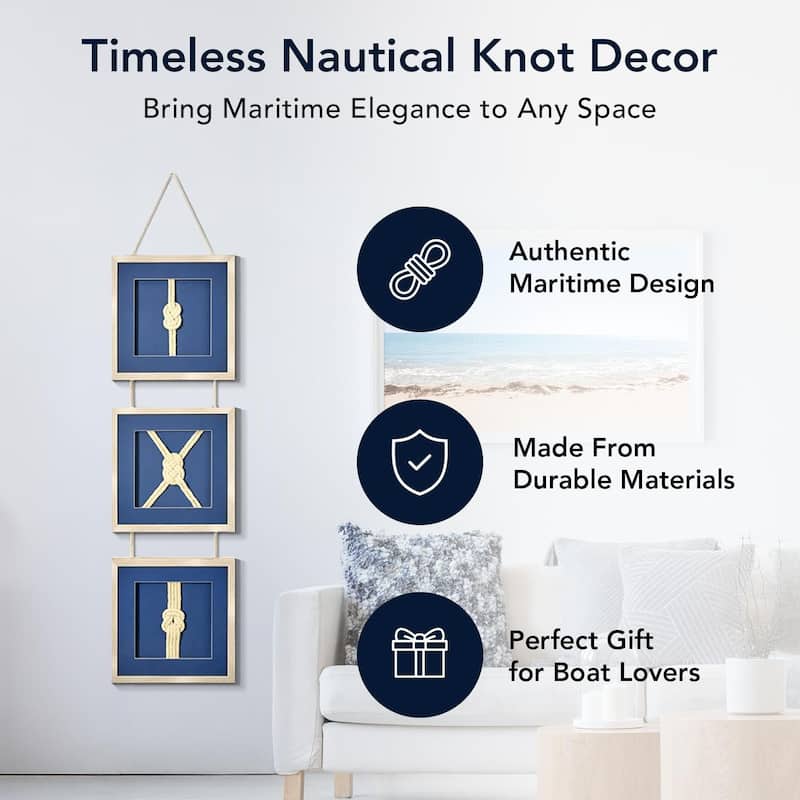 American Art Decor Naut Shore Framed Nautical Knots Vertical Wall Decor Set