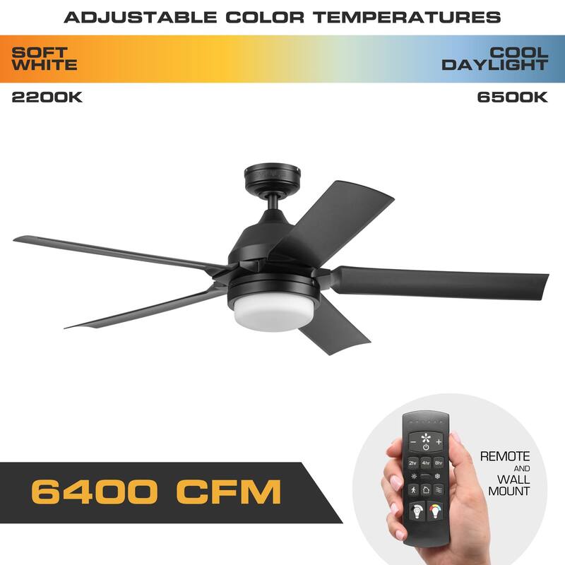 54" Mule F5 Matte Black Outdoor Wet-Rated Ceiling Fan with LED Light and Remote Control - 54 Inches