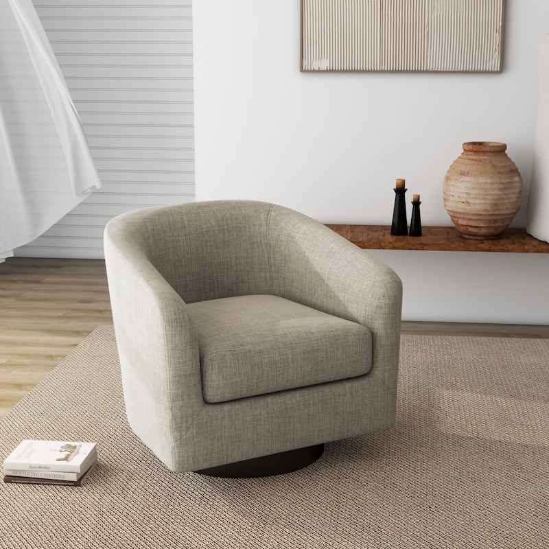Round Barrel Armchair 360-Degree Swivel Accent Chairs - 28.26" x 25.32"x 26.55" - Light Brown(Linen)