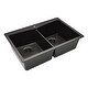 preview thumbnail 3 of 36, Lexicon Platinum Quartz 33 Inch Double Equal Bowl Undermount Kitchen Sink with Bottom Grids and Strainers , Disposal Flange
