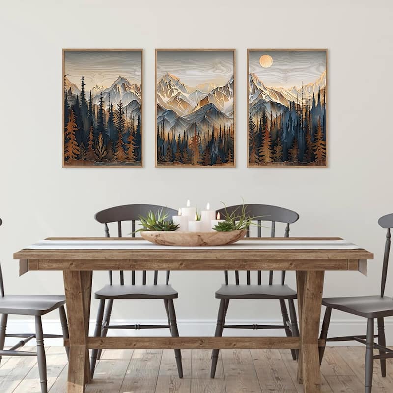 Pine Trees Wall Painting, Ridge Scenery Wall Decor, Natural Sun