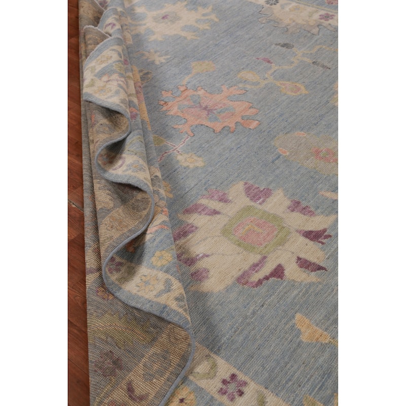 Hand Knotted Oriental 100% Wool Carpet Transitional All-Over Navy Blue & Blues Oushak Area Rug - 12' 2'' X 8' 9''