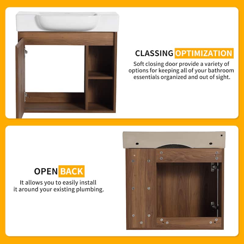 Beingnext 24"/28" Bathroom Vanity with Sink, Floating Bathroom Vanity with Soft Close Door and Shelf