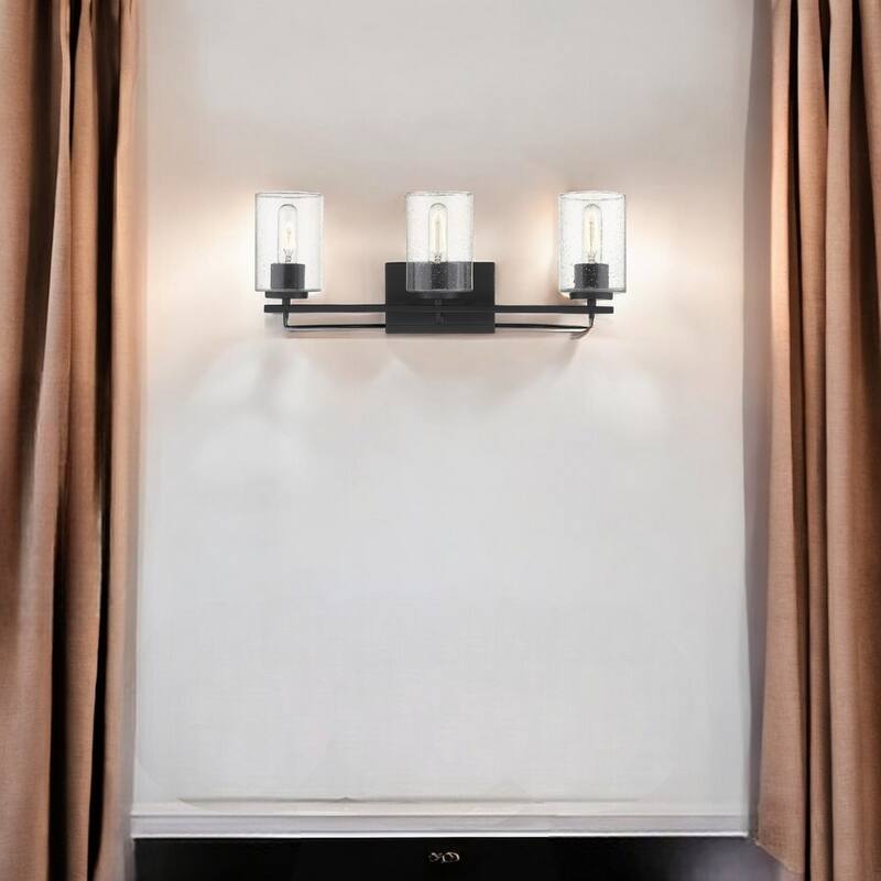 Modern Flush Mount Wall Light Fixture with Clear Bubble Glass Shade and LED Compatible for Bedroom - 3 - Black