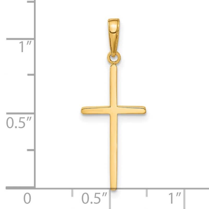 Curata 14k Yellow Gold 18" Polished Stick Style Cross Pendant Necklace - 12.5x31.4mm