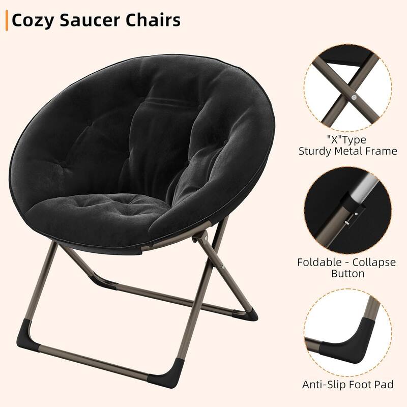 Foldable Comfy Plush Saucer Chair for Adults for Bedroom, Dorm, Gaming, Small Spaces