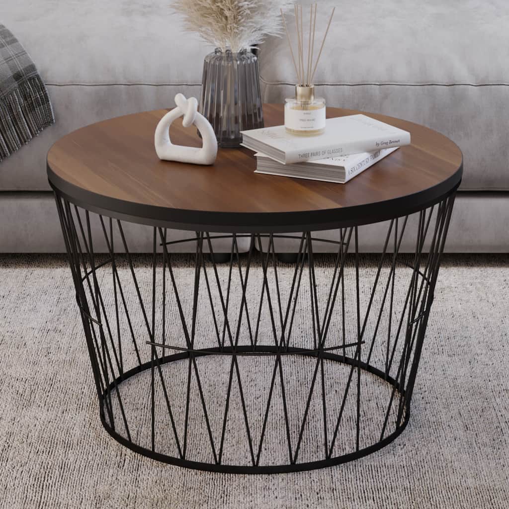 Lavish Home Geometric Coffee Table, Brown/Black