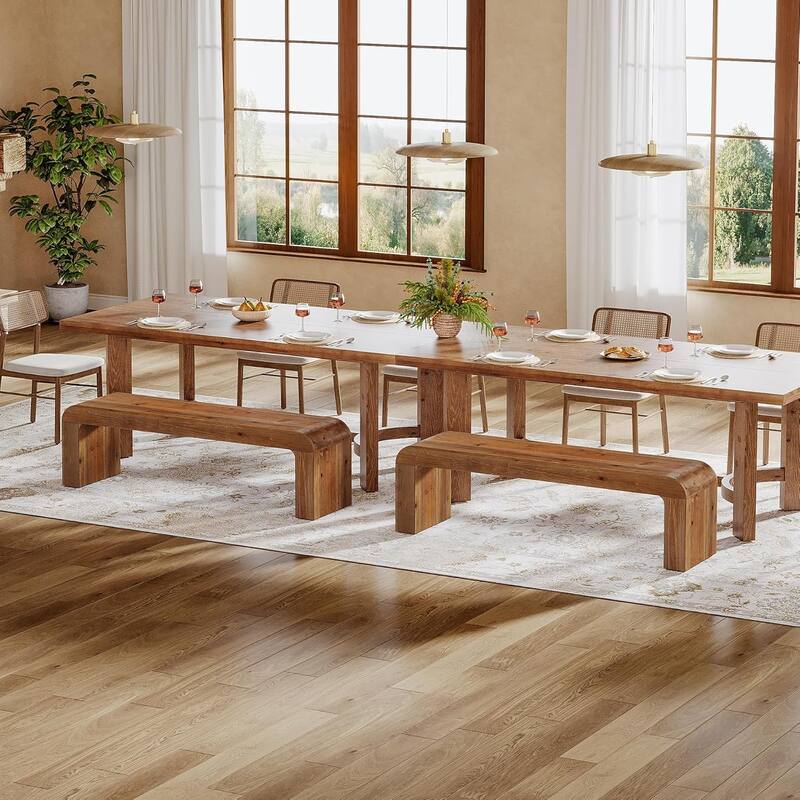 55" Solid Wood Dining Bench, Entryway Bench with Thick Block Seat, Modern Farmhouse Indoor Bench