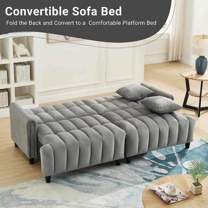 Futon Loveseat Couch Convertible into Sleeper Sofa Bed with Hidden Storage and Adjustable Backrest, Modern Loveseat Sleeper