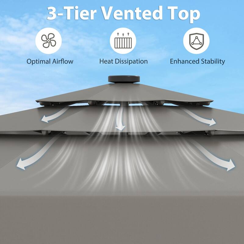 Costway 10 FT Solar Patio Umbrella with 32 LED Lights 3-Tier Vented