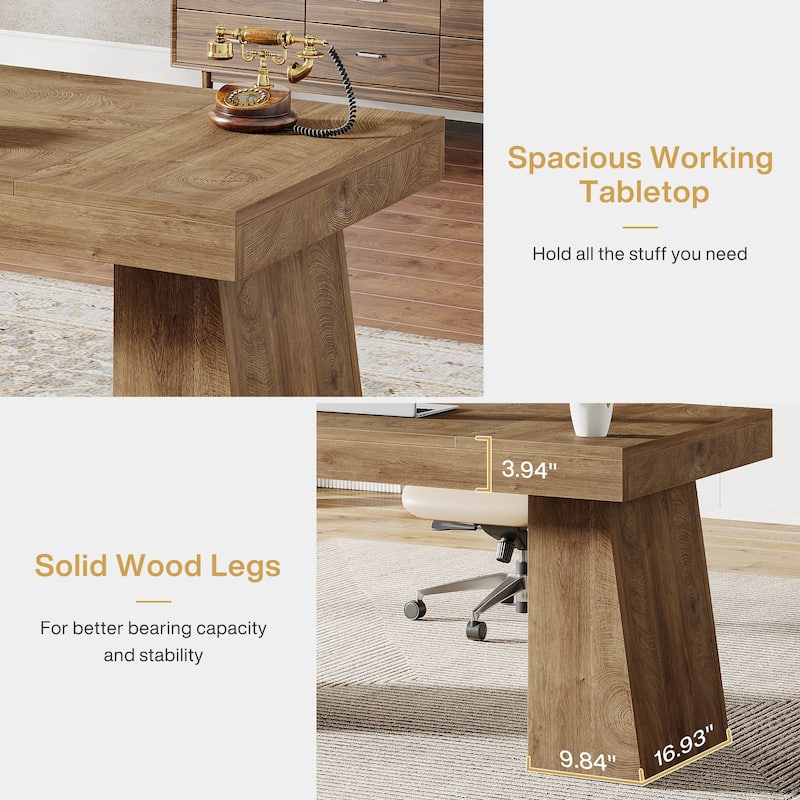 55 Inches Executive Desk, Home Office Desk, Wood Computer Desk
