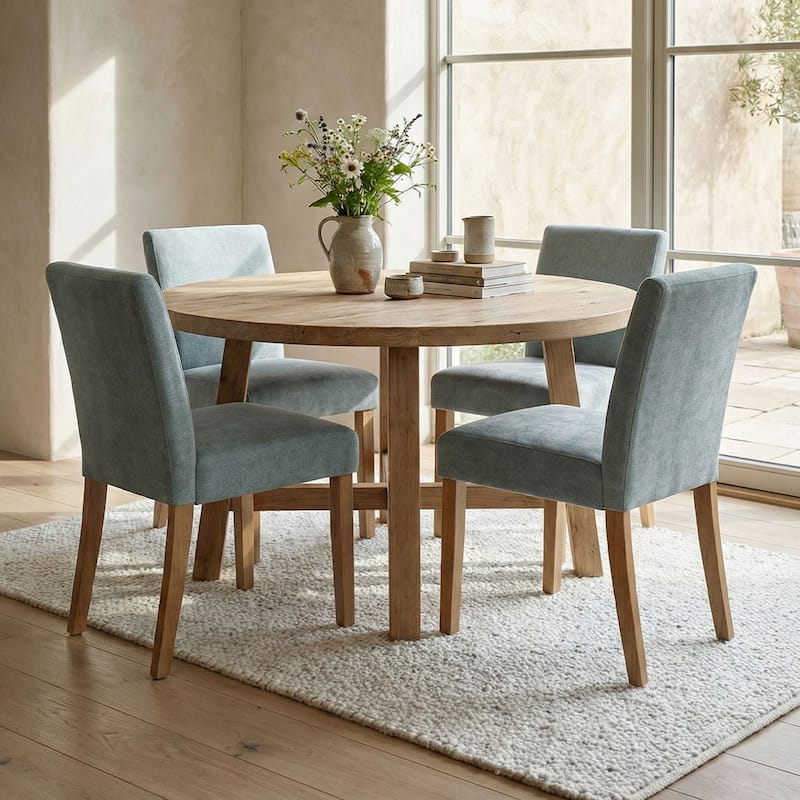 Upholstered Solid Wood Dining Chair (Set of 4) - 4-Piece - Light Blue
