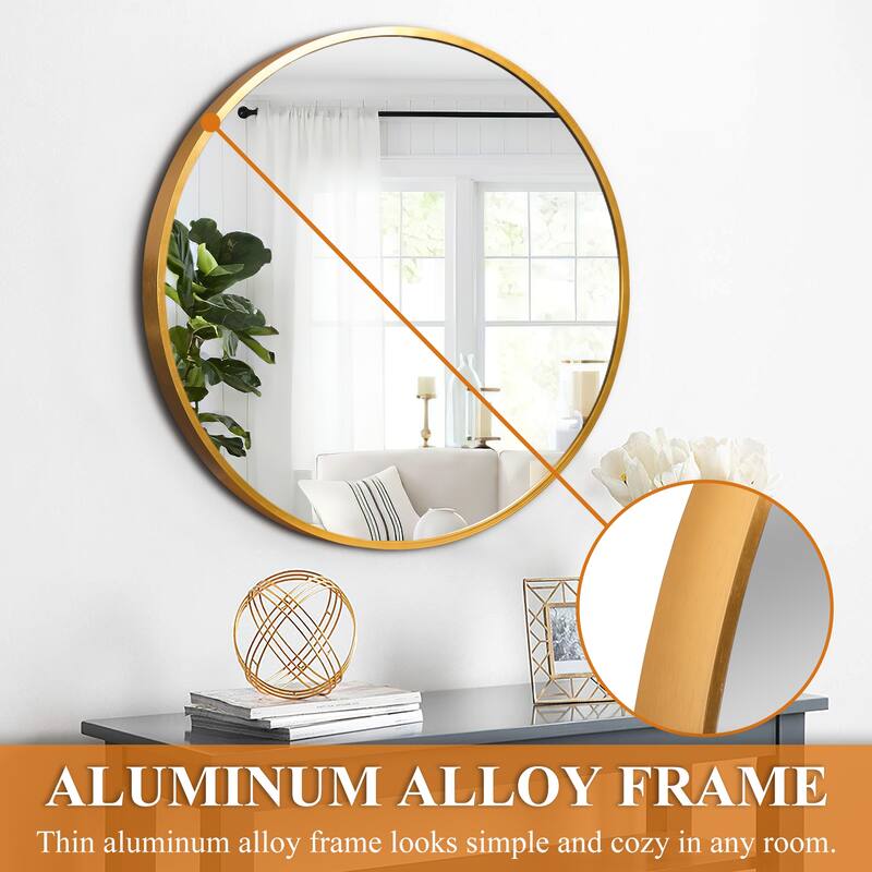 Classic Round Accent Bathroom Mirror Metal Frame Hanging Wall Mounted Circle Mirror for Wall Decor Vanity Entryway Living Room