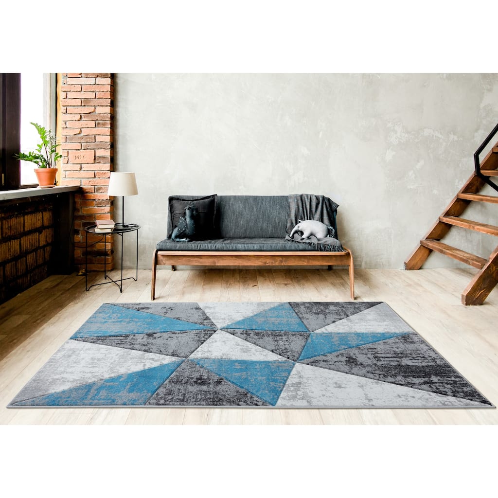 Orelsi Collection Grey/Turquoise Area Rug