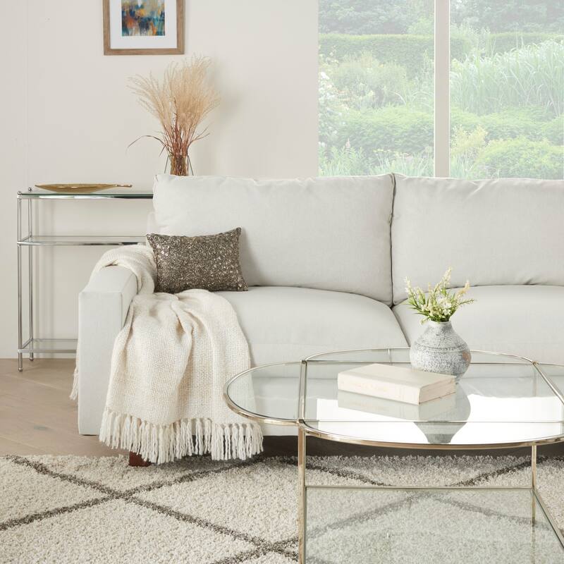 Mina Victory Luminescence Modern Beaded Throw Lumbar Pillow 10" X 14" - 10" x 14" - Pewter