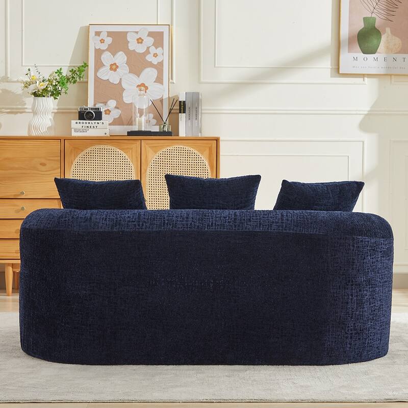 Curved Blue Loveseat 2-Seater Sofa Couch, Minimalist Sleeper Sofa Couch with Pillows for Living Room