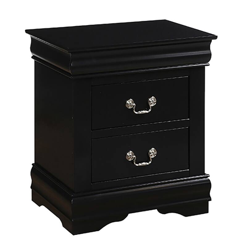Classic Black 2-Drawer Nightstand with Nickel Handles
