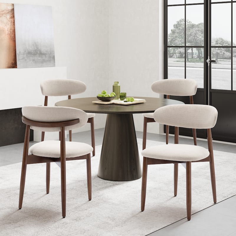 RENEWLINE Mid-Century Modern Upholstered Dining Chair with Wooden Legs - Set of 4 - Beige