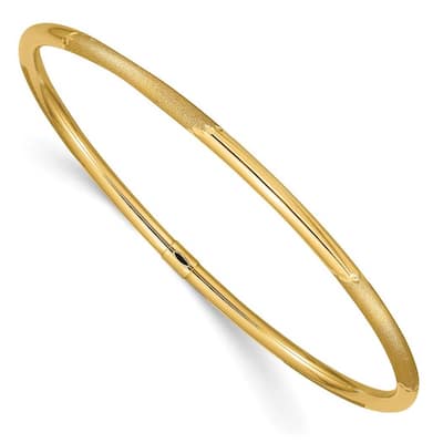 Curata 14k Yellow Gold 3mm Polished and Satin Finish Slip on Stackable Bangle Bracelet