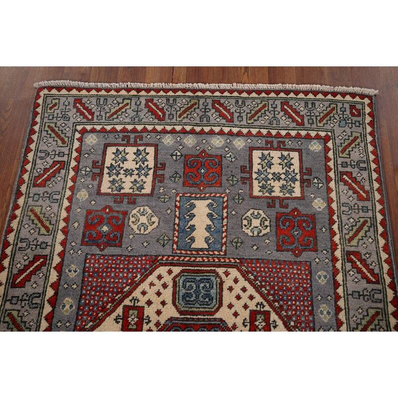 Traditional Kazak Accent Rug Hand-Knotted Wool Carpet - 3'3" x 4'11"