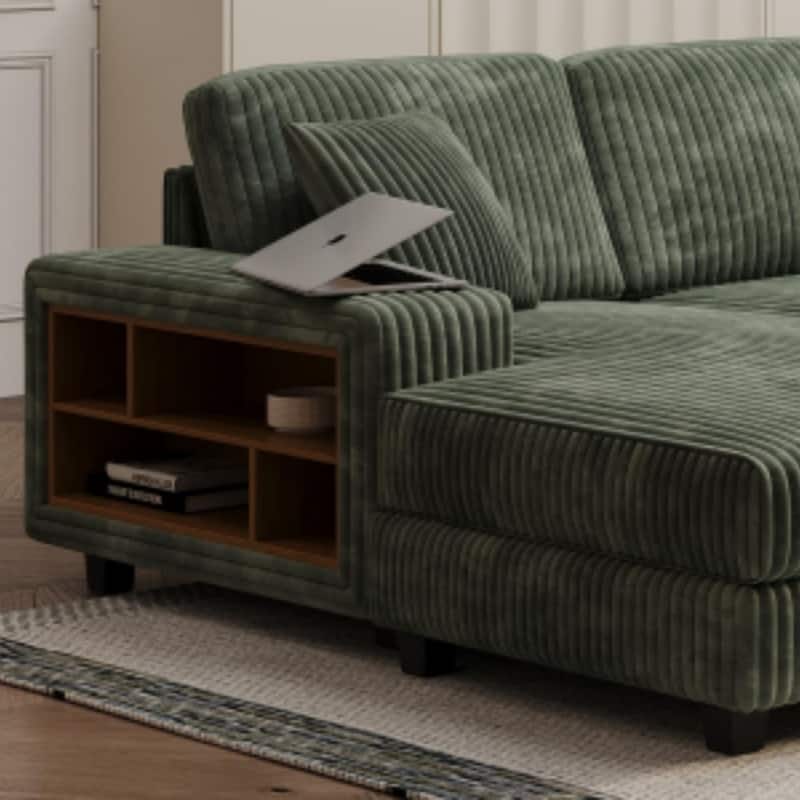 Modern Convertible U-shaped Wood Frame Sectional Sofa with Storage Armrests
