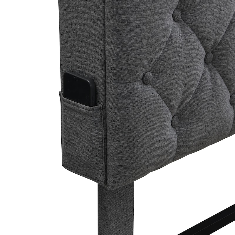 Upholstered Platform Bed Frame with Linen Fabric Headboard
