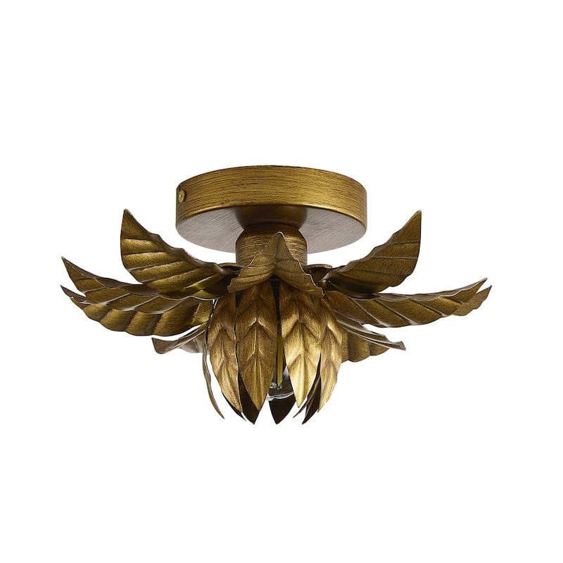1-Light Metal Flower Flush Mount With Petals Surround