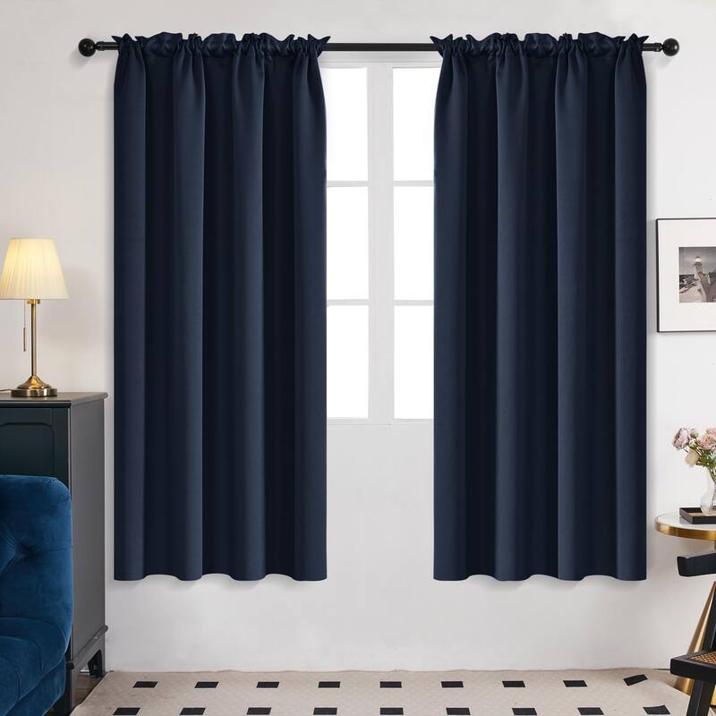 Deconovo Solid Rod Pocket Curtain Panel Pair, Set of 4 Panels - 42x72 Inch - Navy Blue