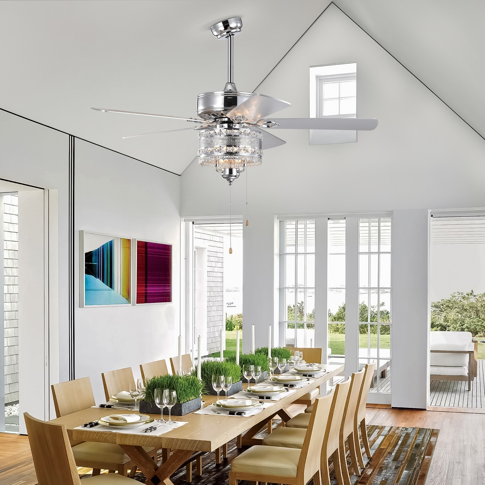 52'' Classical Chrome Crystal Ceiling Fan with 5 Reversible